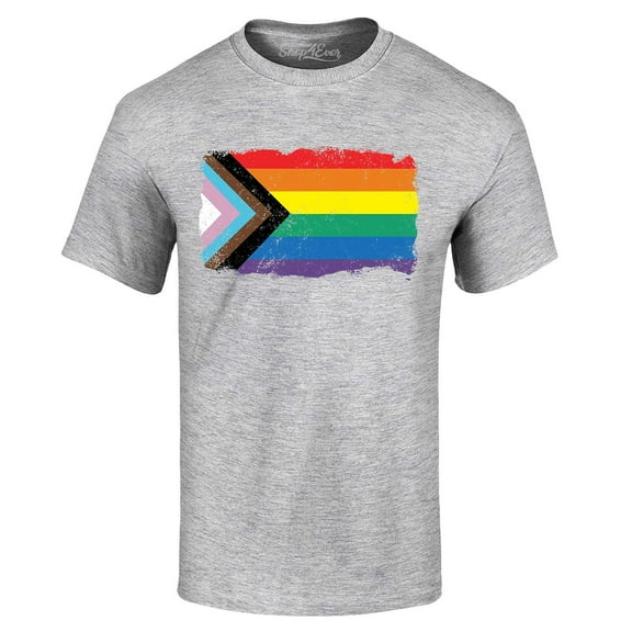 Shop4Ever Men's Progress Pride Flag Inclusive Rainbow Gay LGBTQ Graphic T-shirt XXXXX-Large Sports Grey