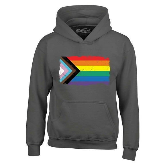 Shop4Ever Men's Progress Pride Flag Inclusive Rainbow Gay LGBTQ Hooded Sweatshirt Hoodie Medium Charcoal