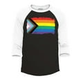 thumbnail image 1 of Shop4Ever Men's Progress Pride Flag Inclusive Rainbow Gay LGBTQ Raglan Baseball Shirt Medium Black/White, 1 of 4