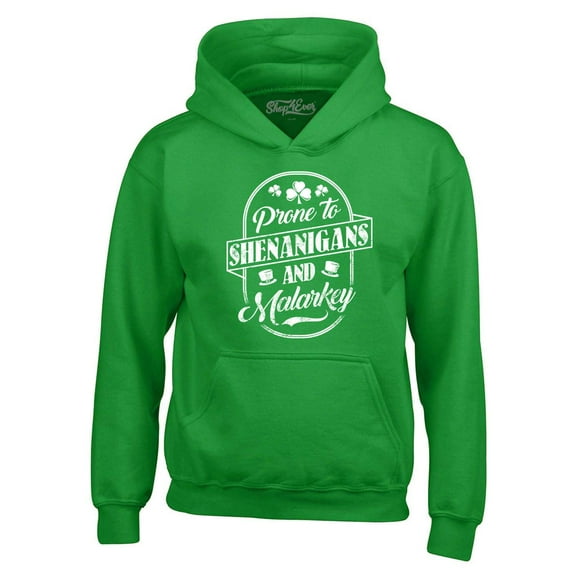 Shop4Ever Men's Prone to Shenanigans and Malarkey St. Patrick's Day Hooded Sweatshirt Hoodie Large Irish Green