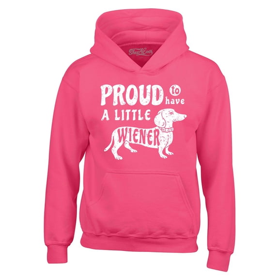 Shop4Ever Men's Proud to Have a Little Weiner Funny Dachshund Dog Hooded Sweatshirt Hoodie Medium Heliconia Pink