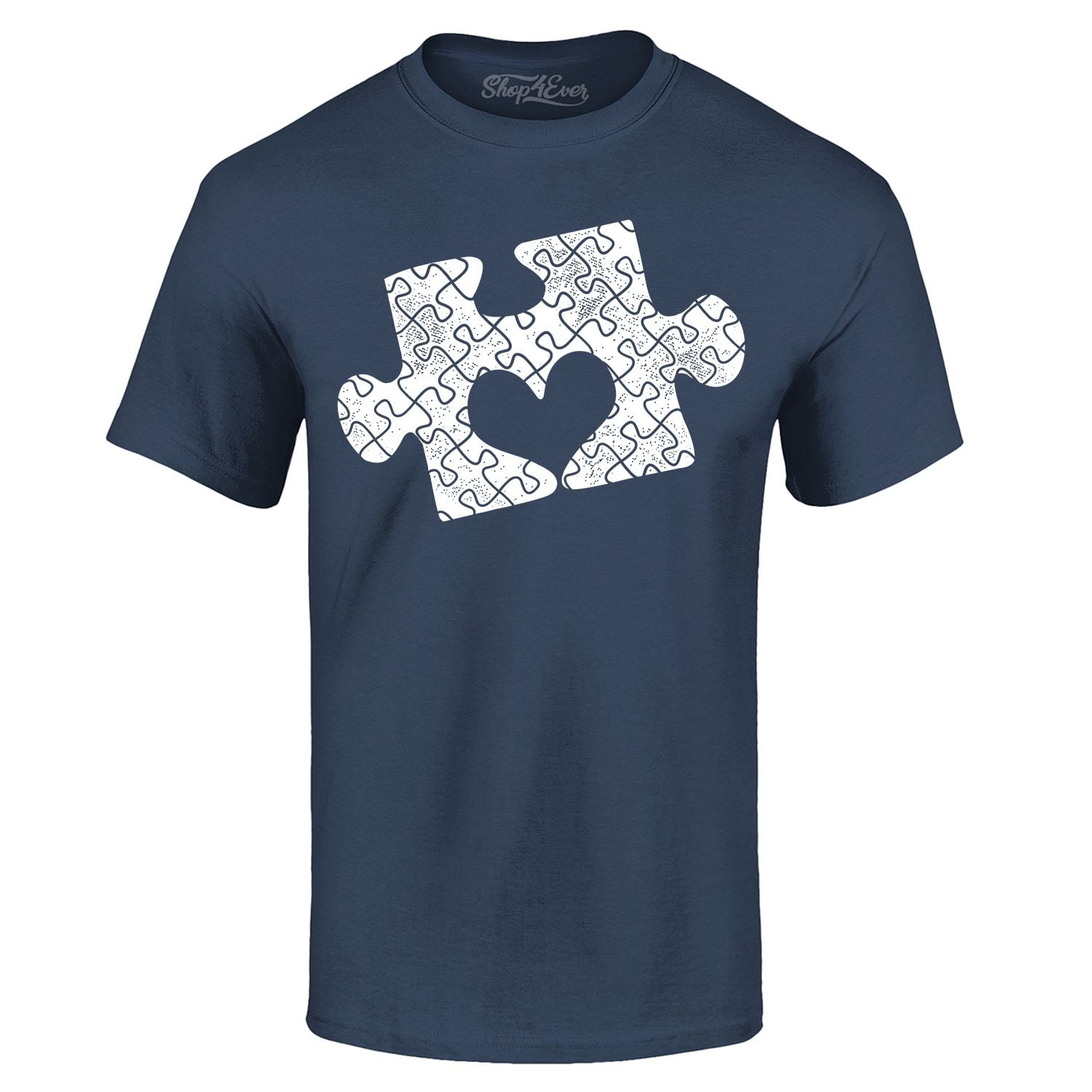 Shop4Ever Men's Puzzle Heart Autism Awareness Graphic T-shirt XXXX-Large Navy