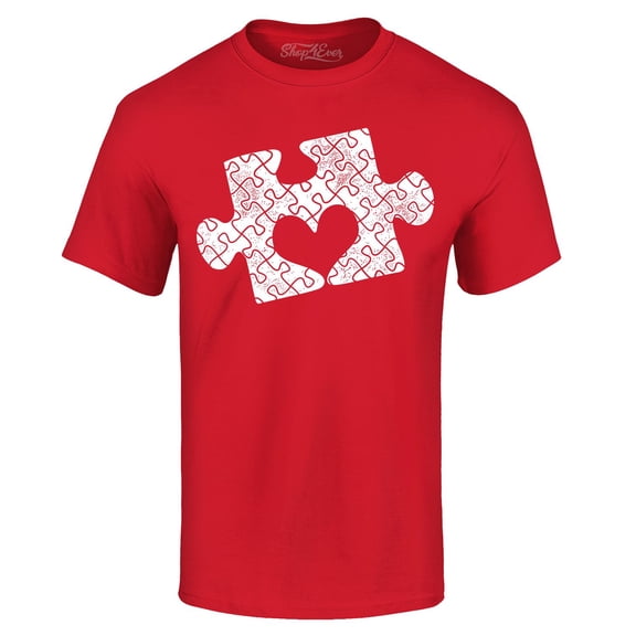 Shop4Ever Men's Puzzle Heart Autism Awareness Graphic T-shirt XXXXX-Large Red
