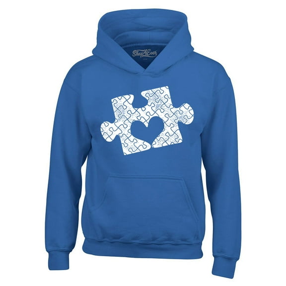 Shop4Ever Men's Puzzle Heart Autism Awareness Hooded Sweatshirt Hoodie Large Royal Blue