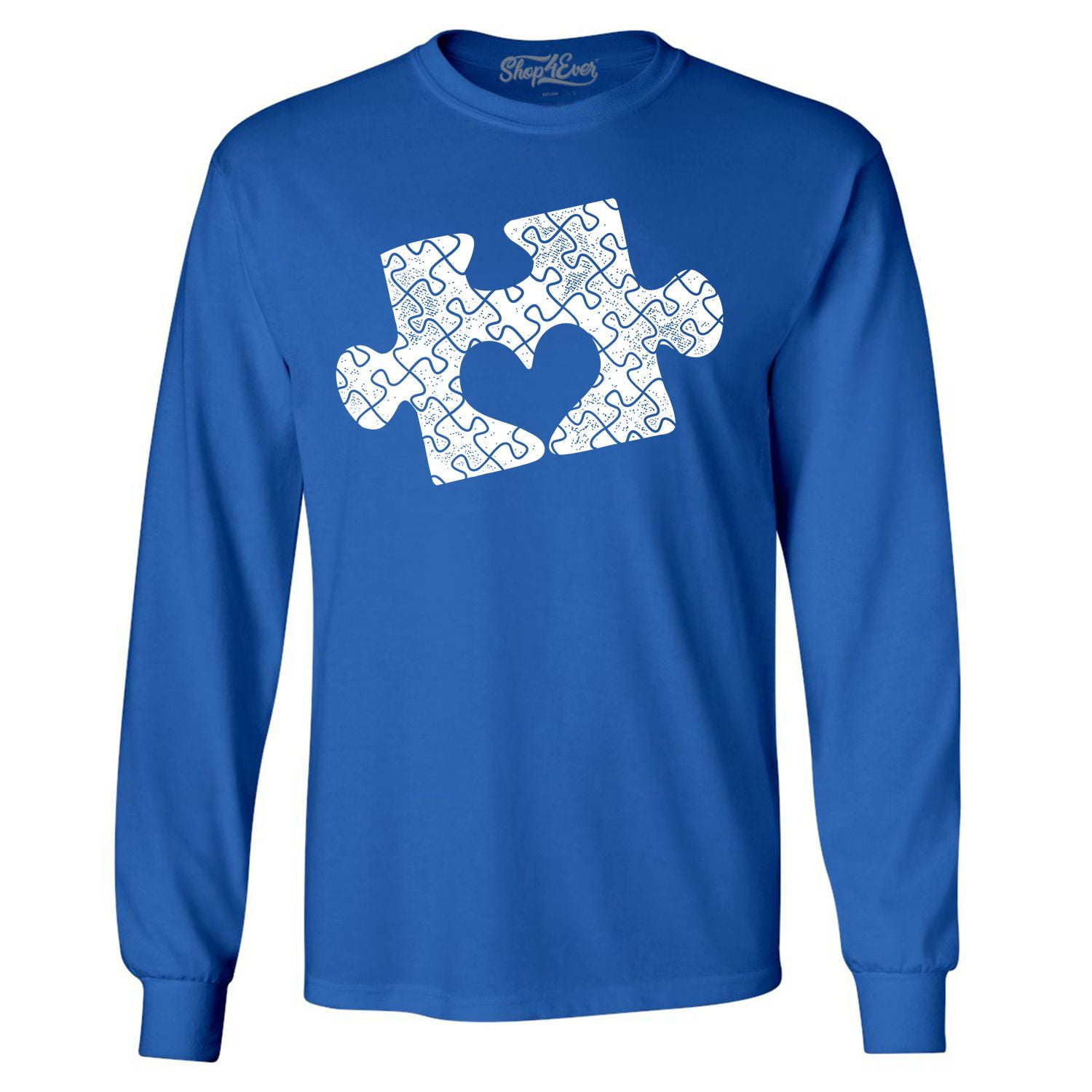 Shop4Ever Men's Puzzle Heart Autism Awareness Long Sleeve Shirt Medium Royal Blue