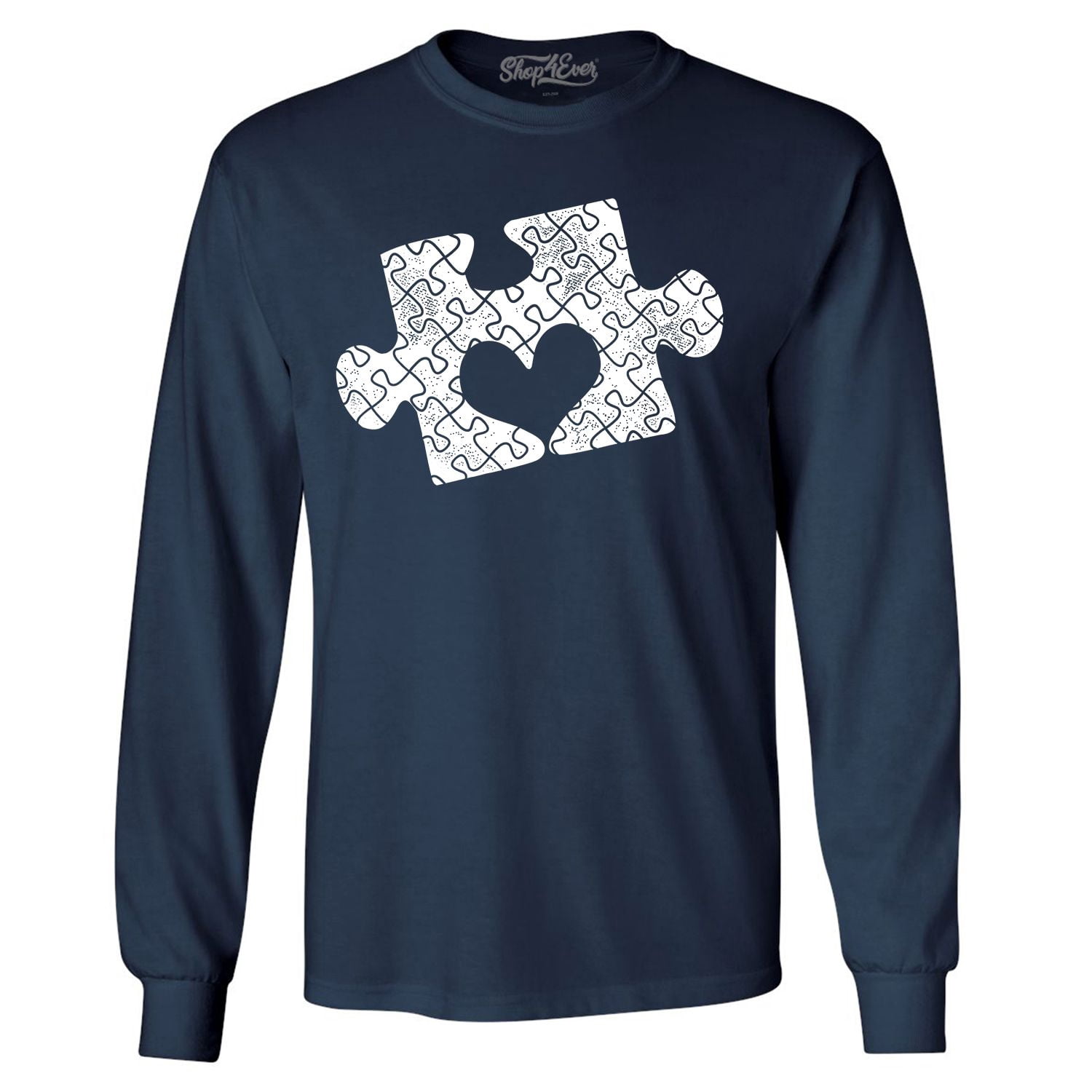 Shop4Ever Men's Puzzle Heart Autism Awareness Long Sleeve Shirt XX-Large Navy