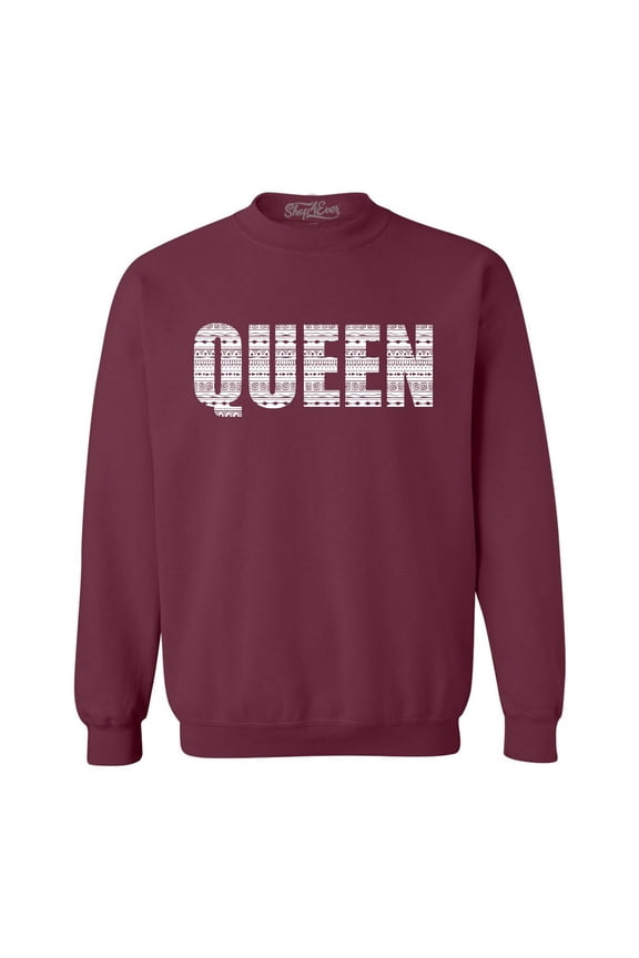 Men's Queen African Pattern Style Crewneck Sweatshirt Large Maroon
