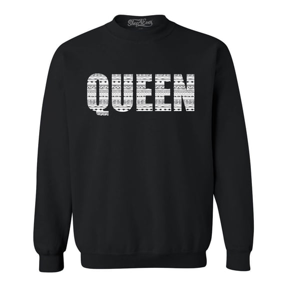 Shop4Ever Men's Queen African Pattern Style Crewneck Sweatshirt Medium Black