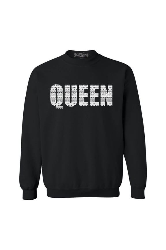 Men's Queen African Pattern Style Crewneck Sweatshirt Small Black