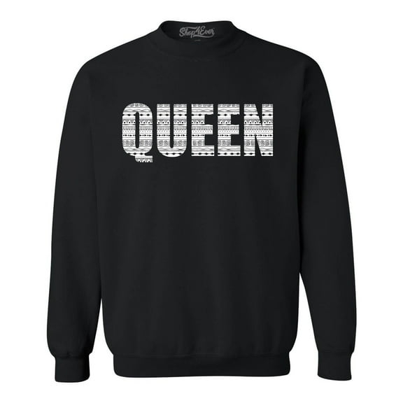 Shop4Ever Men's Queen African Pattern Style Crewneck Sweatshirt X-Large Black