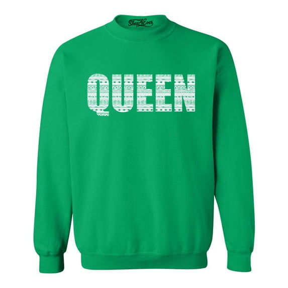 Shop4Ever Men's Queen African Pattern Style Crewneck Sweatshirt X-Large Irish Green