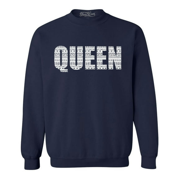 Shop4Ever Men's Queen African Pattern Style Crewneck Sweatshirt XXX-Large Navy