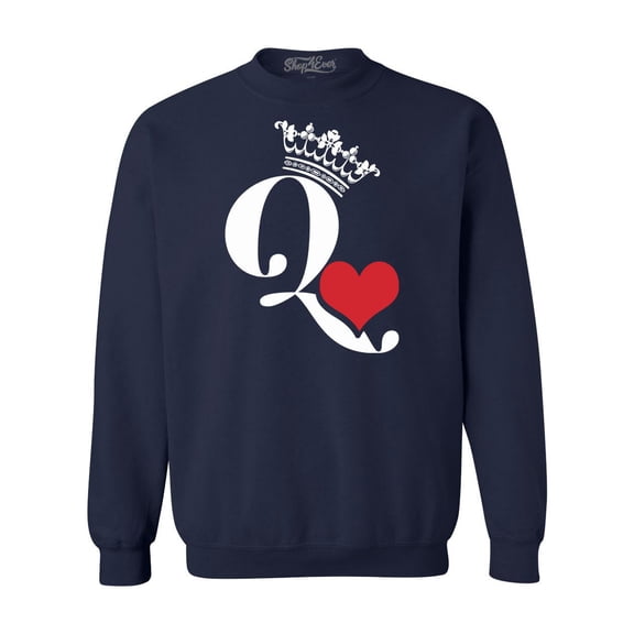 Shop4Ever Men's Queen of Hearts Crewneck Sweatshirt Large Navy