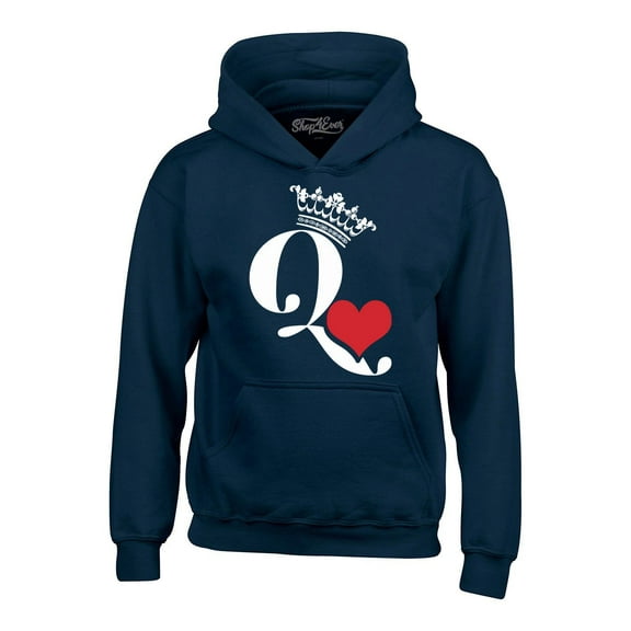 Shop4Ever Men's Queen of Hearts Hooded Sweatshirt Hoodie Large Navy
