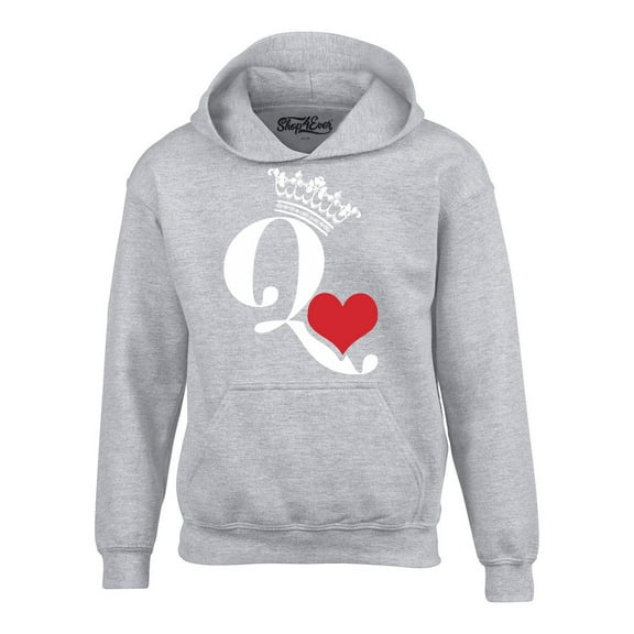 Shop4Ever Men's Queen of Hearts Hooded Sweatshirt Hoodie Large Sports Grey