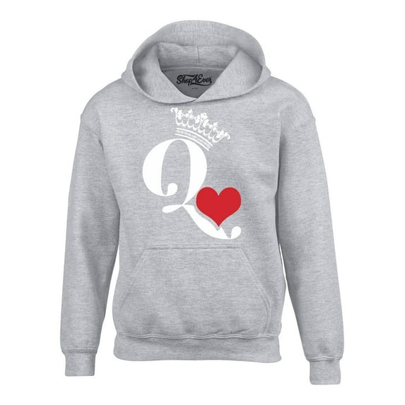 Shop4Ever Men's Queen of Hearts Hooded Sweatshirt Hoodie X-Large Sports Grey