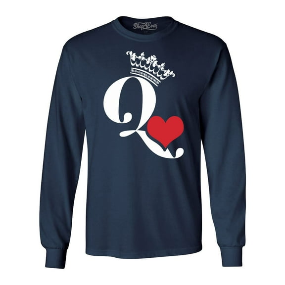 Shop4Ever Men's Queen of Hearts Long Sleeve Shirt Medium Navy