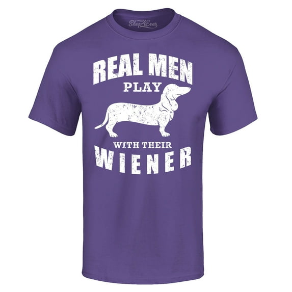 Shop4Ever Men's Real Men Play with Their Weiner Funny Dachshund Dog Graphic T-shirt Medium Purple