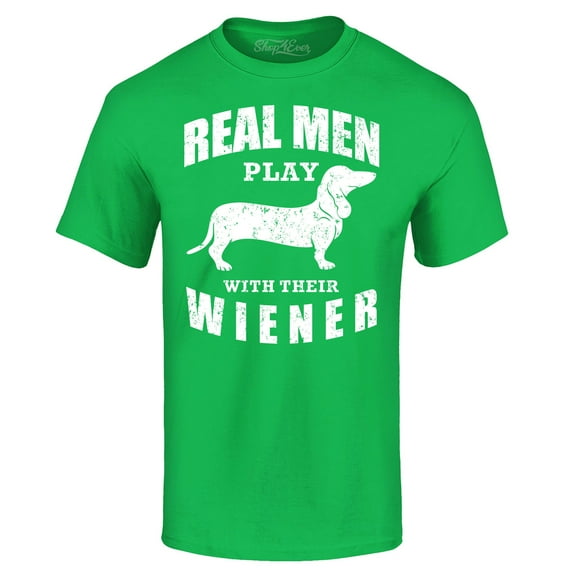 Shop4Ever Men's Real Men Play with Their Weiner Funny Dachshund Dog Graphic T-shirt Small Irish Green