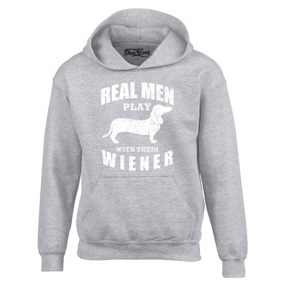 Shop4Ever Men's Real Men Play with Their Weiner Funny Dachshund Dog Hooded Sweatshirt Hoodie Small Sports Grey