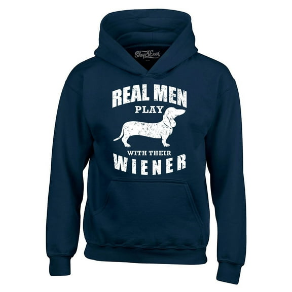 Shop4Ever Men's Real Men Play with Their Weiner Funny Dachshund Dog Hooded Sweatshirt Hoodie XXX-Large Navy