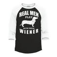 thumbnail image 1 of Shop4Ever Men's Real Men Play with Their Weiner Funny Dachshund Dog Raglan Baseball Shirt XX-Large Black/White, 1 of 4