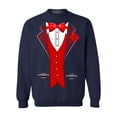 thumbnail image 1 of Shop4Ever Men's Red Bow Tie Classic Tuxedo with Rose Flower Crewneck Sweatshirt Large Navy, 1 of 5