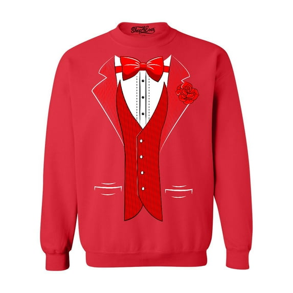 Shop4Ever Men's Red Bow Tie Classic Tuxedo with Rose Flower Crewneck Sweatshirt Small Red