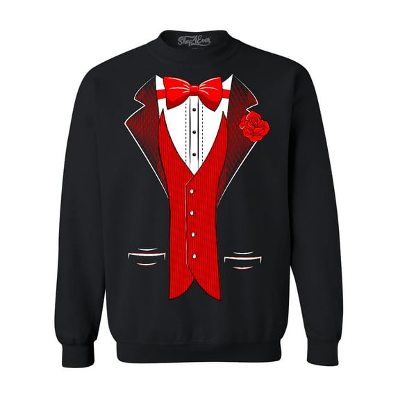 Shop4Ever Men's Red Bow Tie Classic Tuxedo with Rose Flower Crewneck Sweatshirt XXX-Large Black