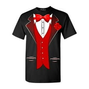 Shop4Ever Men's Red Bow Tie Classic Tuxedo with Rose Flower Graphic T-shirt Large Black