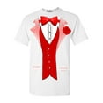 thumbnail image 1 of Shop4Ever Men's Red Bow Tie Classic Tuxedo with Rose Flower Graphic T-shirt XXXX-Large White, 1 of 5