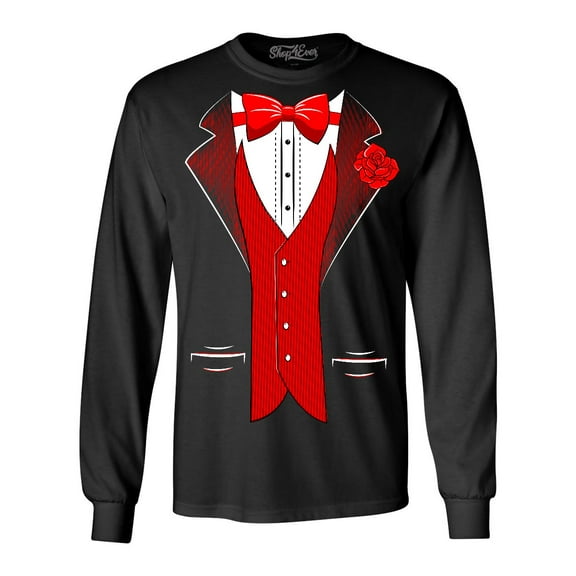 Shop4Ever Men's Red Bow Tie Classic Tuxedo with Rose Flower Long Sleeve Shirt X-Large Black