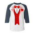 thumbnail image 1 of Shop4Ever Men's Red Bow Tie Classic Tuxedo with Rose Flower Raglan Baseball Shirt X-Small White/Navy, 1 of 5