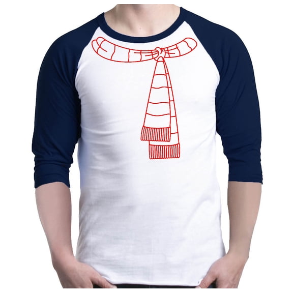 Shop4Ever Men's Red Christmas Scarf Snowman Merry Xmas Raglan Baseball Shirt