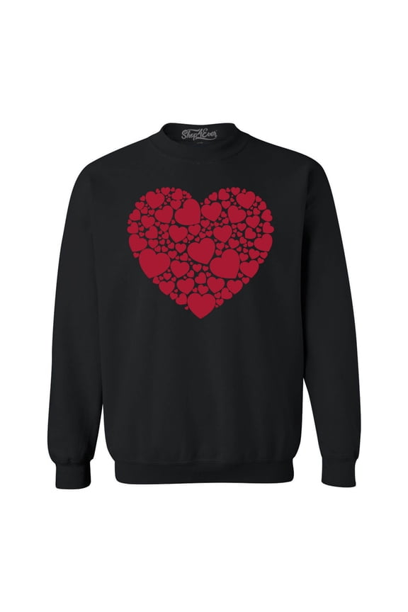 Men's Red Heart Love Cloud Valentine's Day Crewneck Sweatshirt Large Black