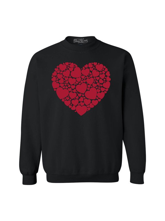 Men's Red Heart Love Cloud Valentine's Day Crewneck Sweatshirt Medium Black