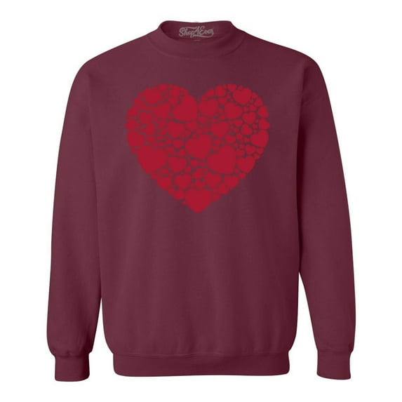 Shop4Ever Men's Red Heart Love Cloud Valentine's Day Crewneck Sweatshirt Medium Maroon