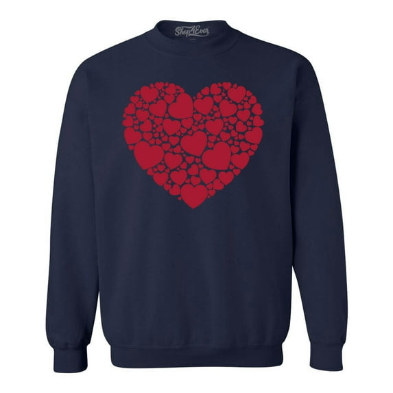 Shop4Ever Men's Red Heart Love Cloud Valentine's Day Crewneck Sweatshirt Small Navy