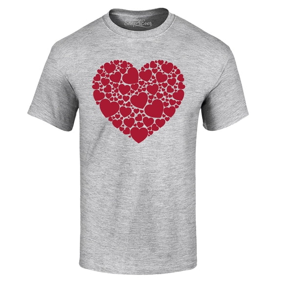 Shop4Ever Men's Red Heart Love Cloud Valentine's Day Graphic T-shirt Large Sports Grey