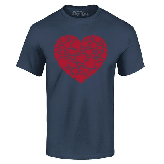 Shop4Ever Men's Red Heart Love Cloud Valentine's Day Graphic T-shirt Medium Navy