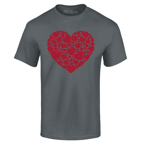 Shop4Ever Men's Red Heart Love Cloud Valentine's Day Graphic T-shirt X-Large Charcoal