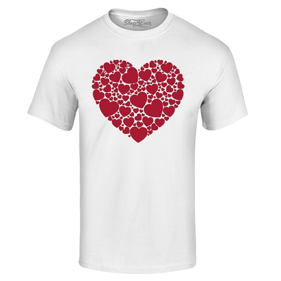 Shop4Ever Men's Red Heart Love Cloud Valentine's Day Graphic T-shirt XXX-Large White