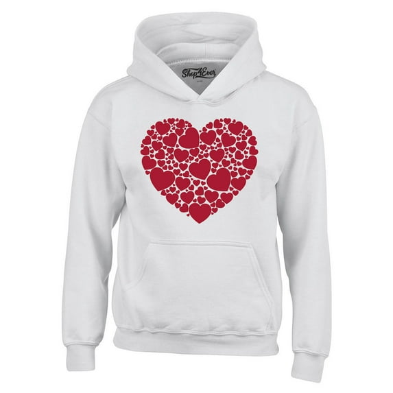 Shop4Ever Men's Red Heart Love Cloud Valentine's Day Hooded Sweatshirt Hoodie Medium White