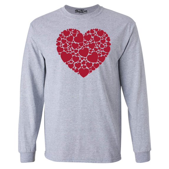 Shop4Ever Men's Red Heart Love Cloud Valentine's Day Long Sleeve Shirt Large Sports Grey
