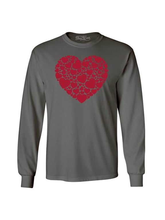 Men's Red Heart Love Cloud Valentine's Day Long Sleeve Shirt Medium Charcoal
