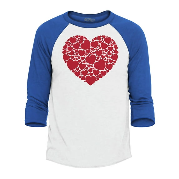 Shop4Ever Men's Red Heart Love Cloud Valentine's Day Raglan Baseball Shirt Large White/Red