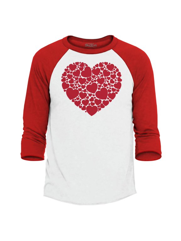 Men's Red Heart Love Cloud Valentine's Day Raglan Baseball Shirt X-Large White/Navy