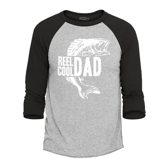 Shop4Ever Men's Reel Cool Dad Fishing Gift for Father Raglan Baseball Shirt XX-Large Heather Grey/Black