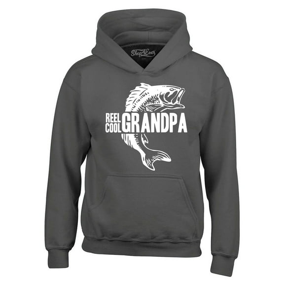 Shop4Ever Men's Reel Cool Grandpa Hooded Sweatshirt Hoodie Medium Charcoal