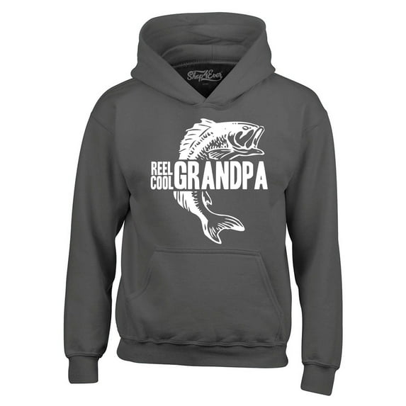 Shop4Ever Men's Reel Cool Grandpa Hooded Sweatshirt Hoodie Medium Charcoal
